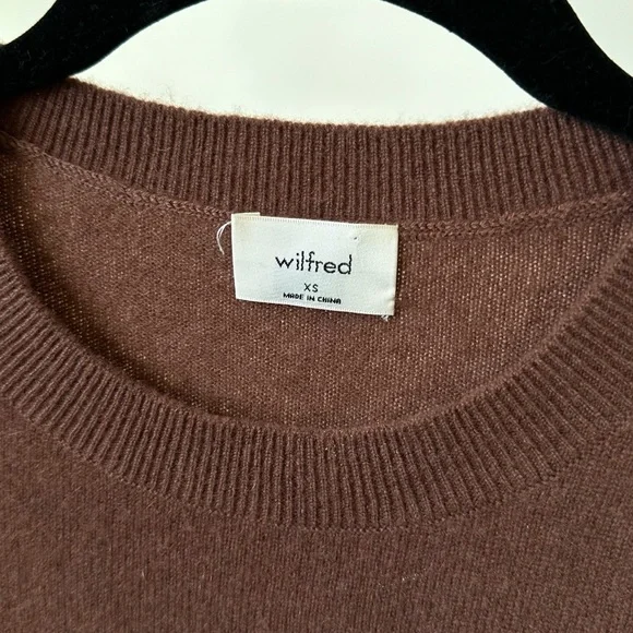 WILFRED ARITZIA Luxurious Cashmere Knit Pullover Sweater Slim Fit Brown Size-XS - Picture 3 of 6